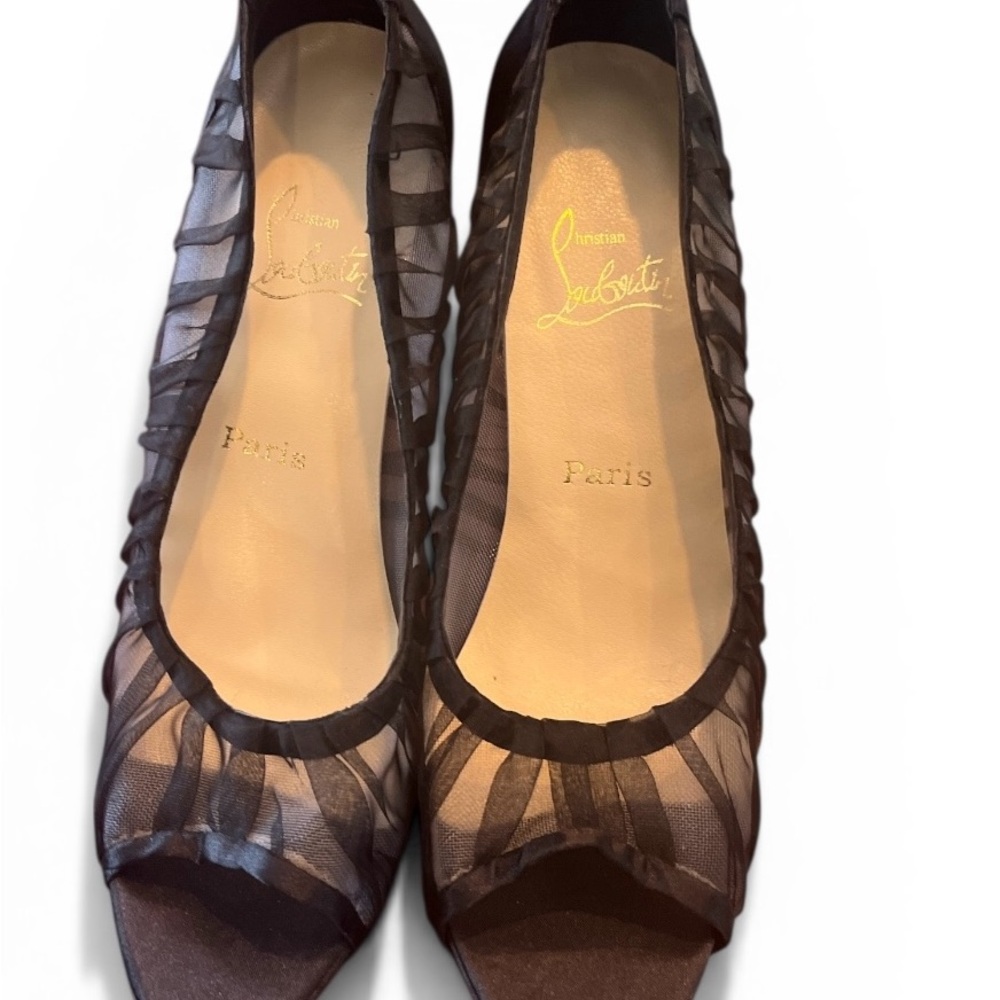 Christian Louboutin Black Lace Pointed Toe Pumps with Red Soles
